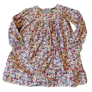 Girls Gray Pink Floral Tea Collection Dress Long Sleeve Lined Size 4